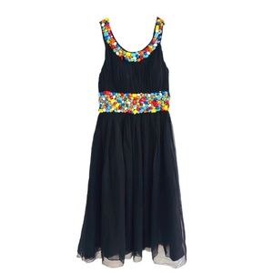 MAC DUGGAL COUTURE ~ Black Chiffon Dress with Colorful Hand Sewn Beading size 6